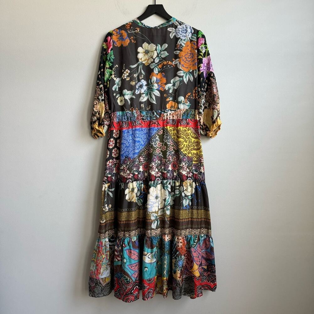 Johnny Was Multicolor Patchwork Floral Midi Dress - Black Base - Picture 10 of 12